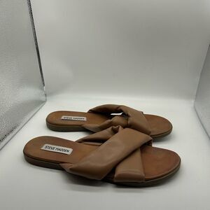 Steve Madden Brown Twisted Strap Slide Sandals